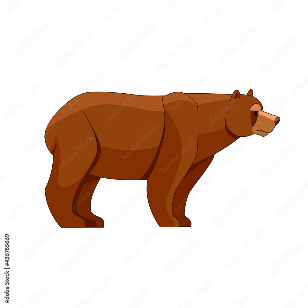 A Bear looking. Cartoon character of big mammal animal. Wild forest creature with brown fur. Vector flat illustration isolated on white background A Bear looking. Cartoon character of big mammal animal. Wild forest creature with brown fur. Vector flat illustration isolated on white background