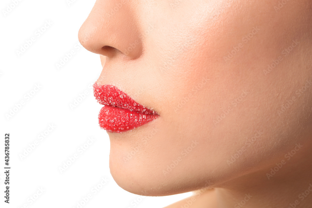 Beautiful young woman with sugar lips, closeup Beautiful young woman with sugar lips, closeup