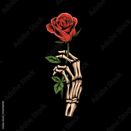 Skeleton Hand Holding Rose Vector Illustration