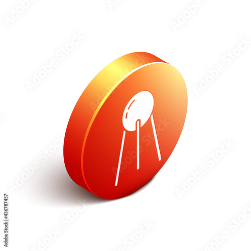 Isometric Satellite icon isolated on white background. Orange circle button. Vector