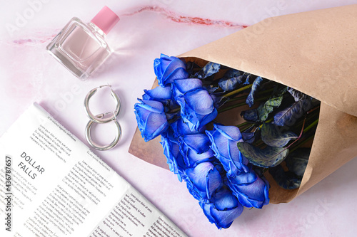 Beautiful blue roses and fe...