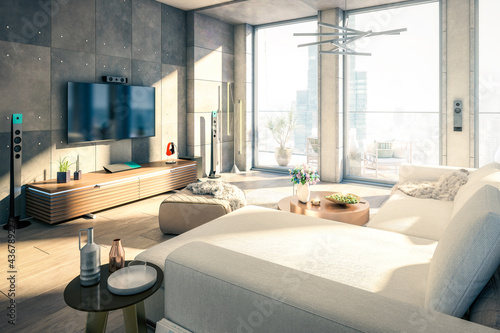 Open Loft Area Living Room - 3D Visualization