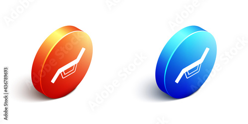 Isometric Sunbed icon isolated on white background. Sun lounger. Orange and blue circle button. Vector