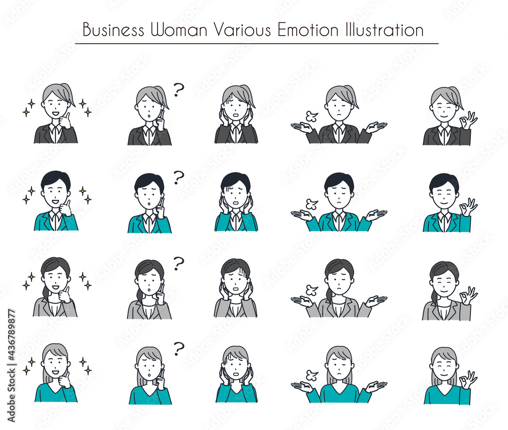 Business woman various emotion set