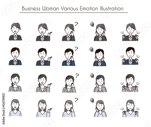 Business woman various emotion set