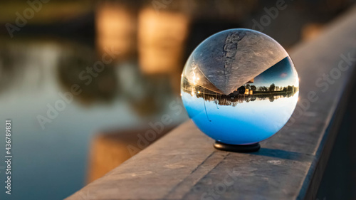 Crystal ball landscape shot at Gottfrieding  Isar  Bavaria  Germany