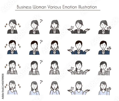 Business woman various emotion set
