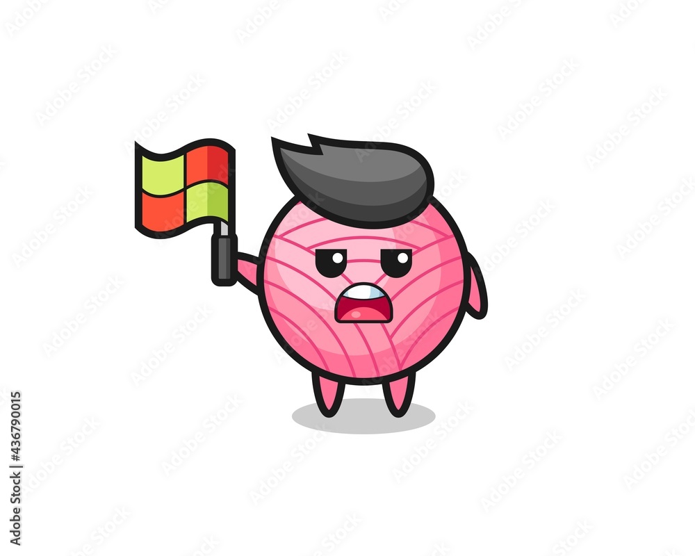 yarn ball character as line judge putting the flag up yarn ball character as line judge putting the flag up