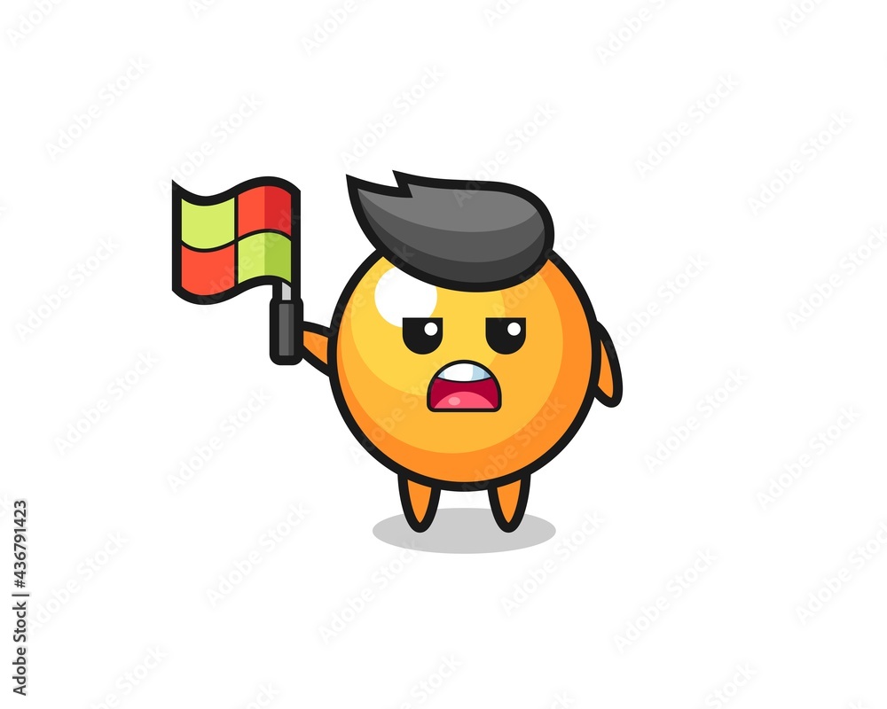 ping pong ball character as line judge putting the flag up