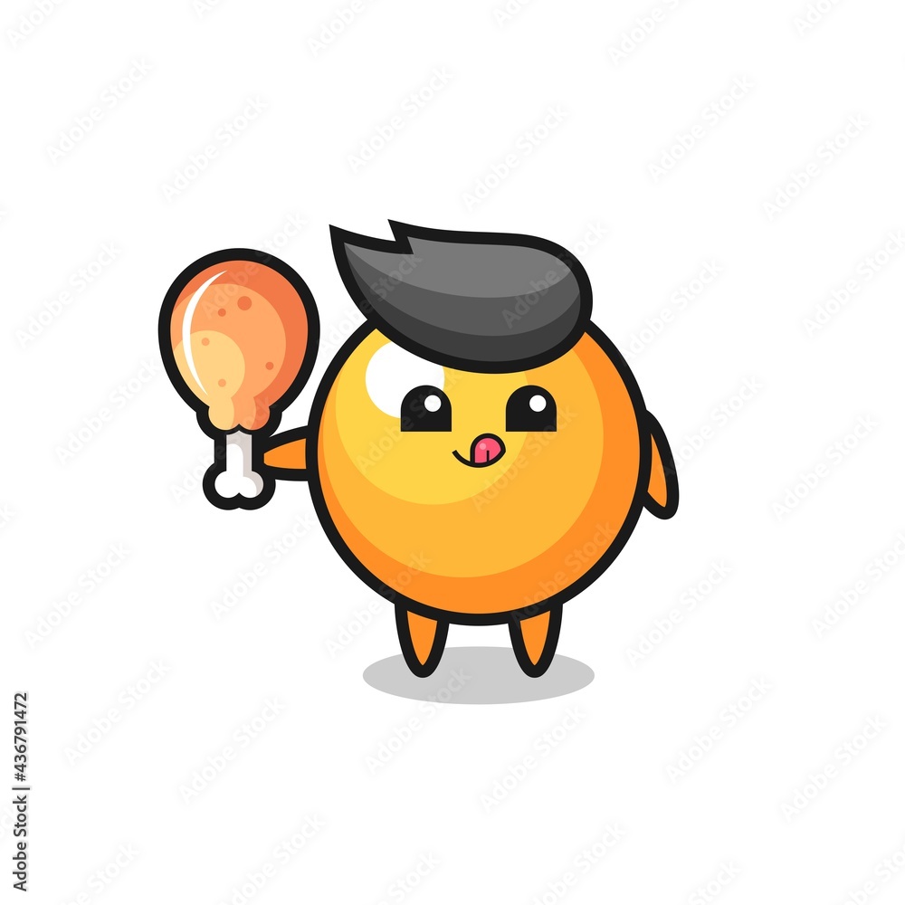 ping pong ball cute mascot is eating a fried chicken