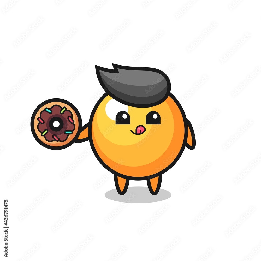 illustration of an ping pong ball character eating a doughnut illustration of an ping pong ball character eating a doughnut