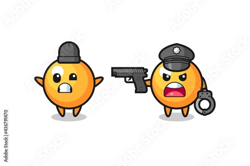 illustration of ping pong ball robber with hands up pose caught by police