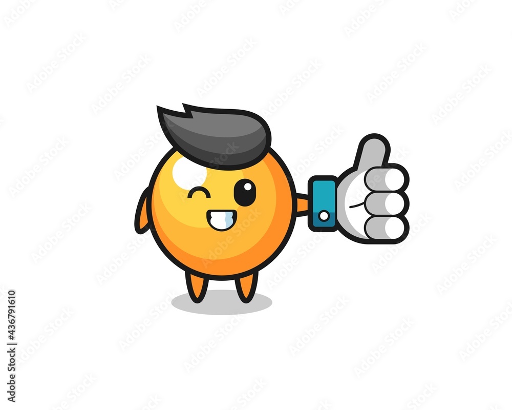cute ping pong ball with social media thumbs up symbol