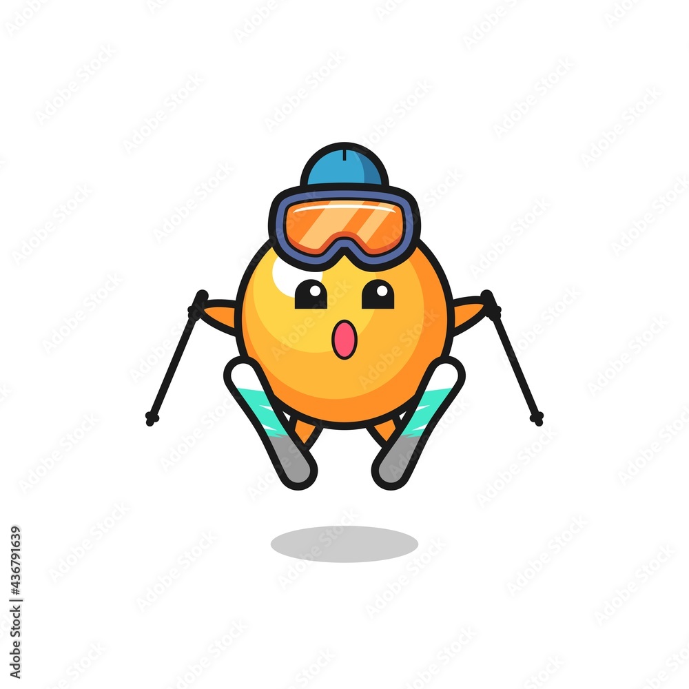 ping pong ball mascot character as a ski player