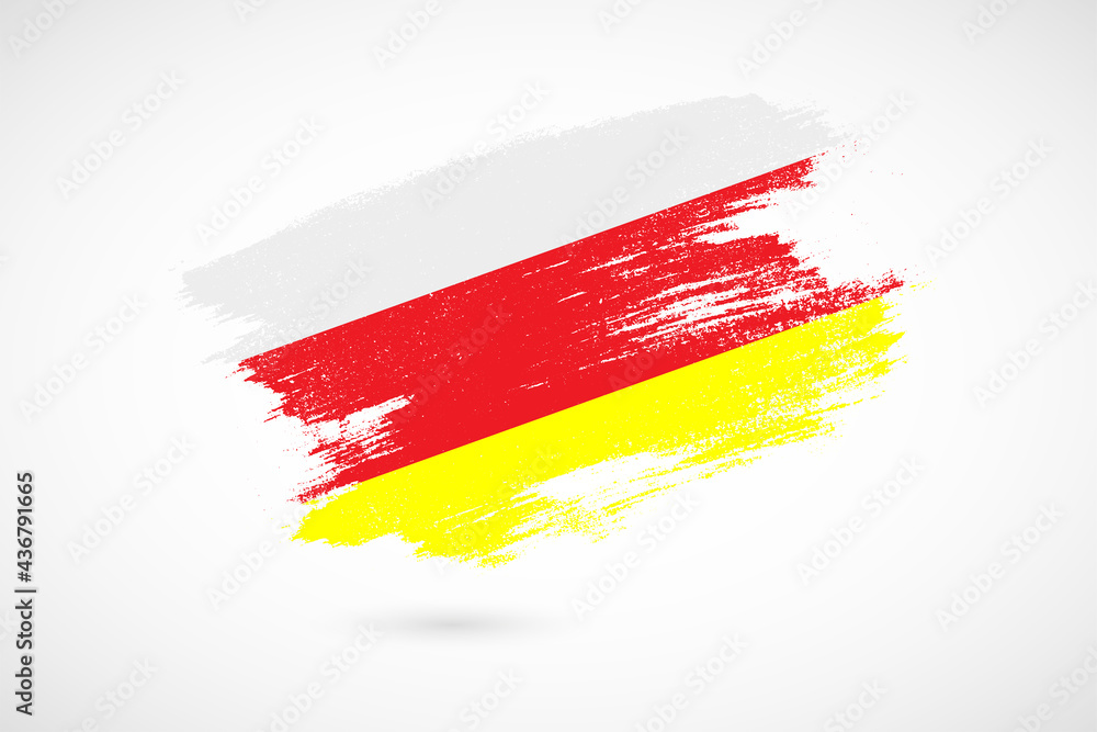 Obraz premium Happy independence day of North Ossetia with vintage style brush flag background