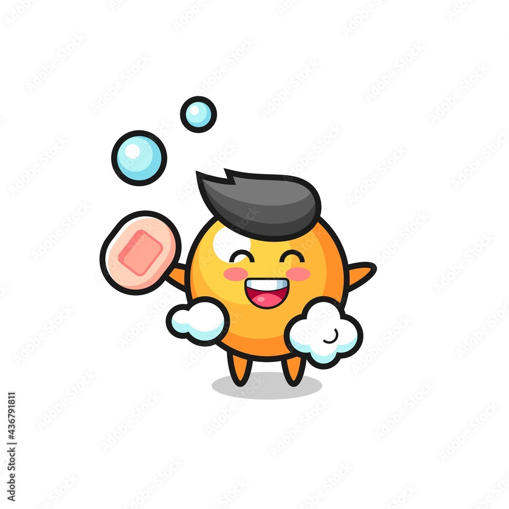 Obraz premium ping pong ball character is bathing while holding soap