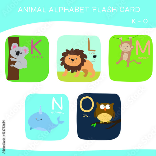 English alphabet with cute animals vector illustrations set. Cute Animals alphabet for kids education. Learn letters with funny zoo animals for kids. Childish Vector ABC Poster for Preschool Education