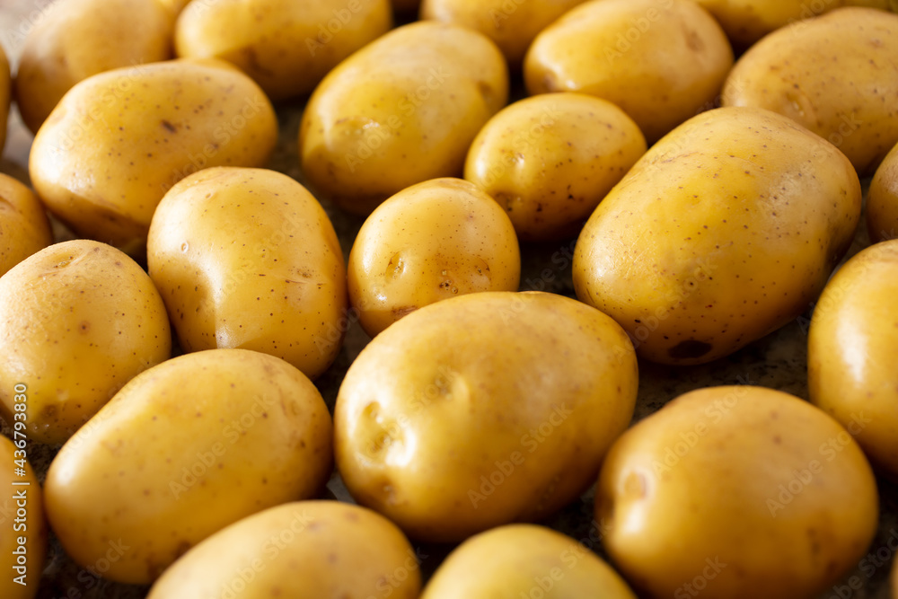 A view of a background gold potatoes. A view of a background gold potatoes.