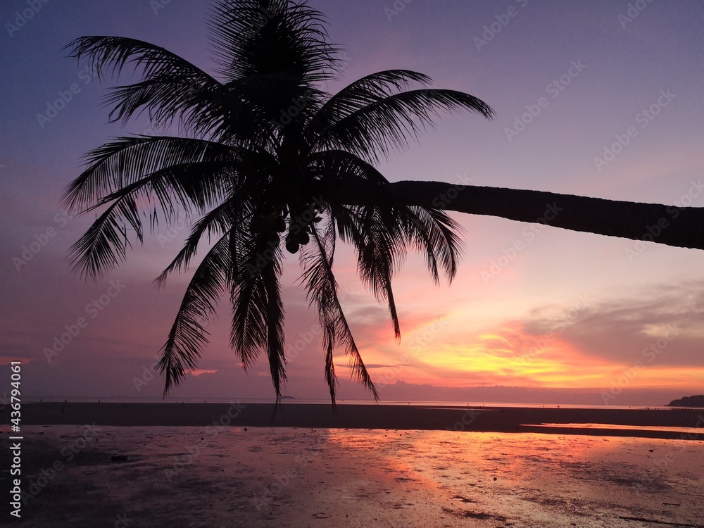 sunset on the beach,tropical sunset, empty beach, travel 2021, pandemic travel 2021