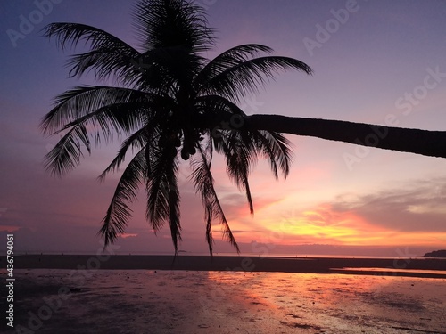 sunset on the beach,tropical sunset, empty beach, travel 2021, pandemic travel 2021