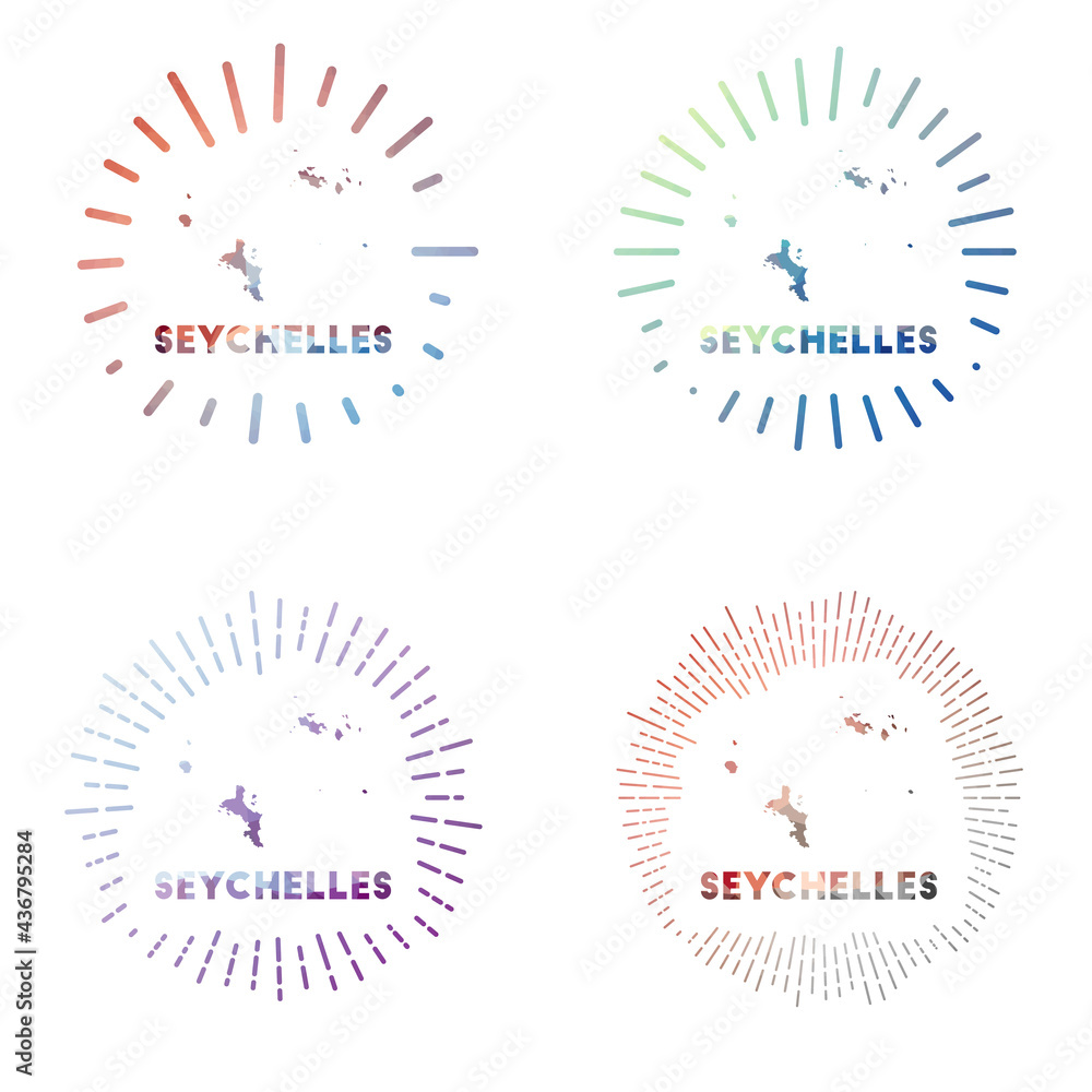 Naklejka premium Seychelles low poly sunburst set. Logo of the island in a geometric polygonal style. Vector illustration.
