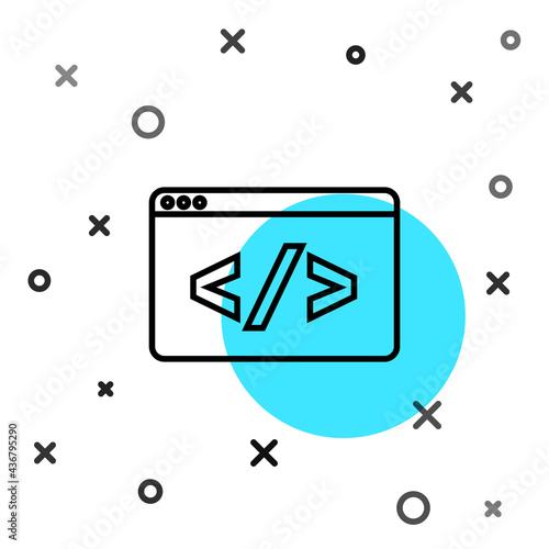 Black line Web design and front end development icon isolated on white background. Random dynamic shapes. Vector