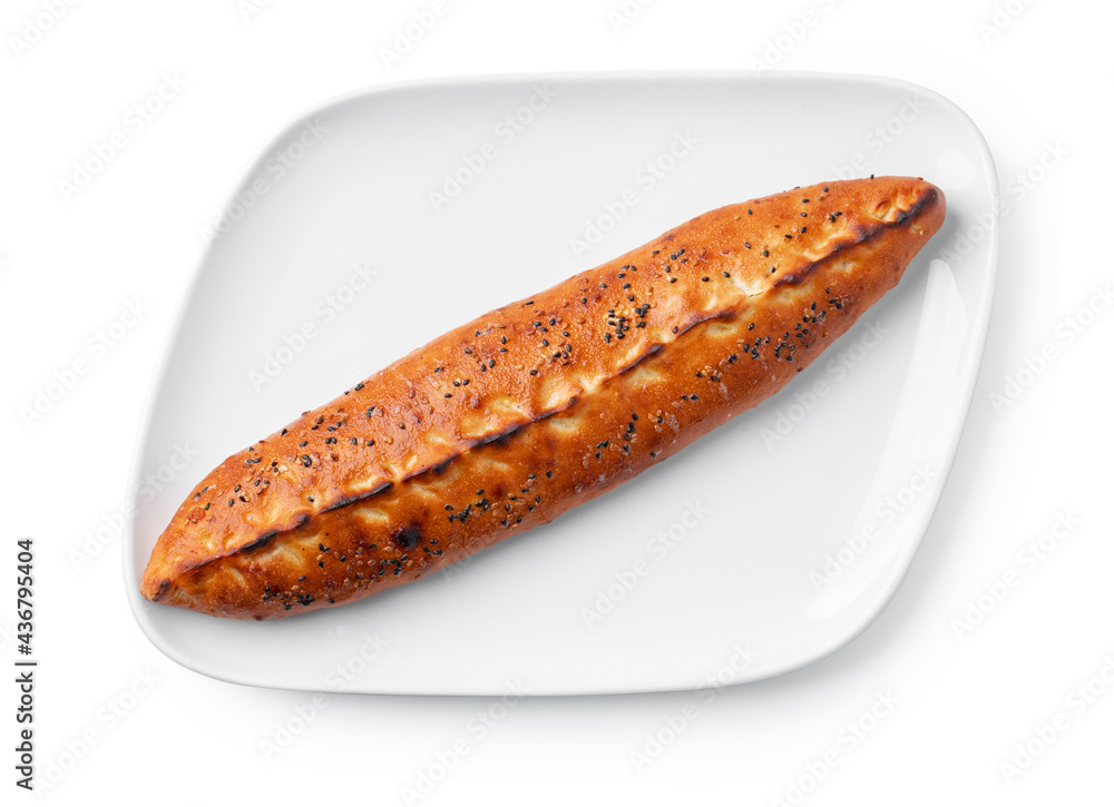 Turkish boat-shaped flatbread pide isolated on white Turkish boat-shaped flatbread pide isolated on white