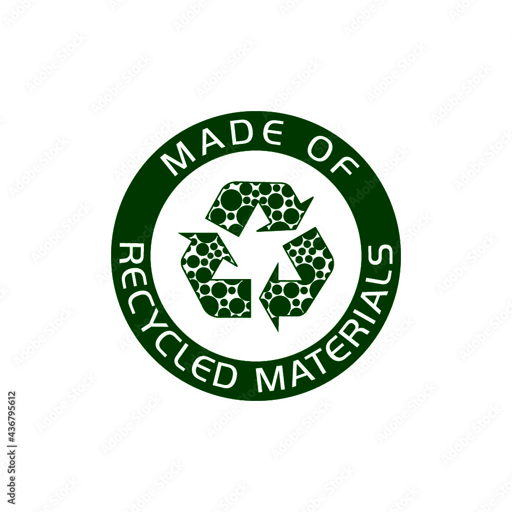 Made of recycled materials, Recycling icon isolated on white background Made of recycled materials, Recycling icon isolated on white background