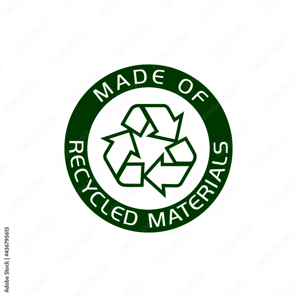 Made of recycled materials, Recycling icon isolated on white background Made of recycled materials, Recycling icon isolated on white background