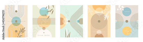 Set of abstract minimal poster with lines and geometric shapes. Can be used for poster, postcard, flyer, wall decoration. Vector illustration.