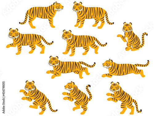色々なポーズの虎のイラストセット