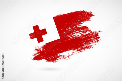 Happy independence day of Tonga with vintage style brush flag background photo
