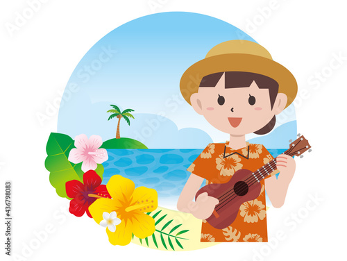 南国　アロハシャツ　ウクレレ　女性
