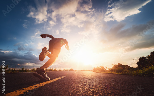 Wallpaper Mural Athlete runner feet running on road, Jogging concept at outdoors
