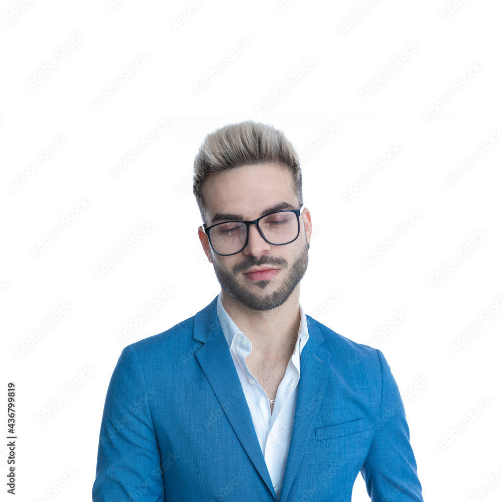tired elegant businessman with eyeglasses closing eyes and resting tired elegant businessman with eyeglasses closing eyes and resting