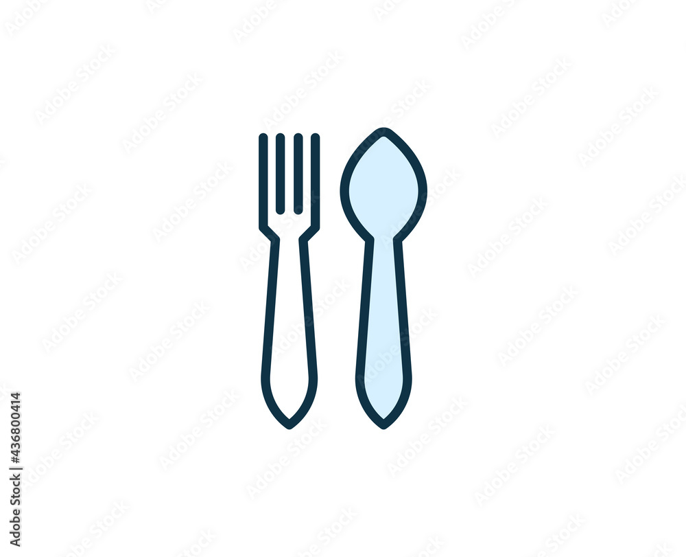 Fork and spoon line icon. High quality outline symbol for web design or mobile app. Thin line sign for design logo. Color outline pictogram on white background Fork and spoon line icon. High quality outline symbol for web design or mobile app. Thin line sign for design logo. Color outline pictogram on white background