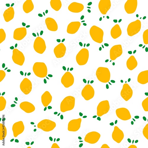 Seamless pattern with lemons. Flat minimalist cut out paper style. Bright summer background. contemporary fabric