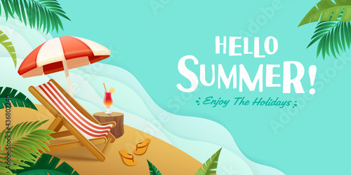 Fototapet Hello summer holiday beach vacation theme horizontal banner.