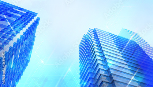 Abstract blur double exposure of technology market Trade and Blockchain with industry city district Background  art work design  Copy Space - 3d rendering