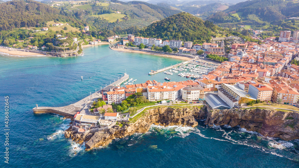 aerial view of lekeitio fishing town, Basque country	