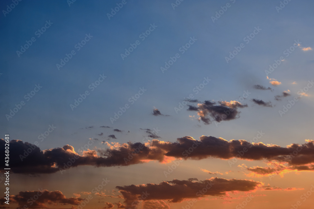 Beautiful Background of Sunrise Sundown Sunset Sky with colorful clouds