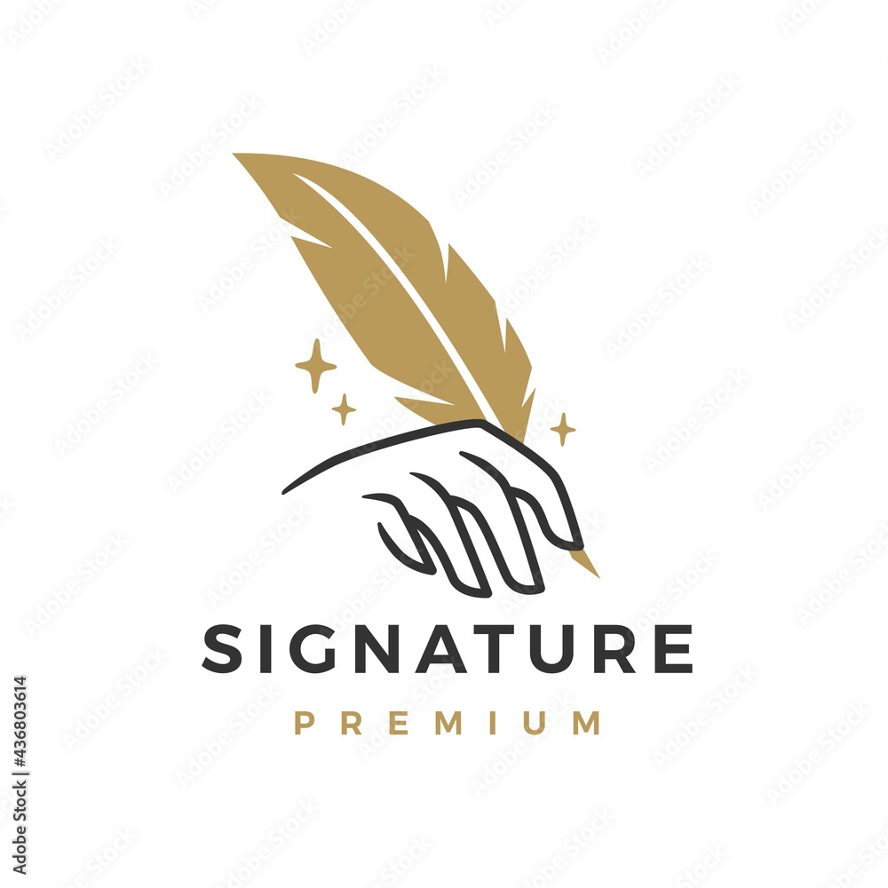 signature feather pen hand writing logo vector icon illustration signature feather pen hand writing logo vector icon illustration