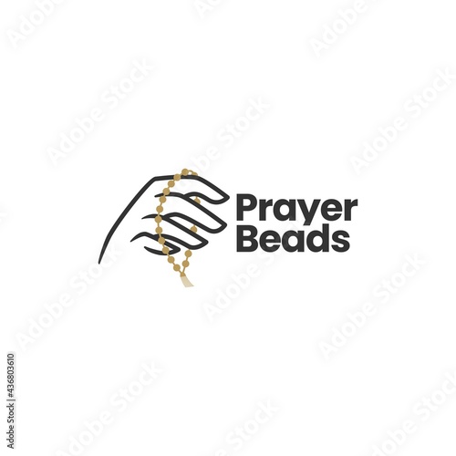 hand hold prayer beads logo vector icon illustration