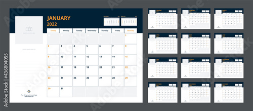 2022 calendar planner set for template corporate design week start on Sunday.
