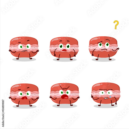 Cartoon character of red macaron with what expression