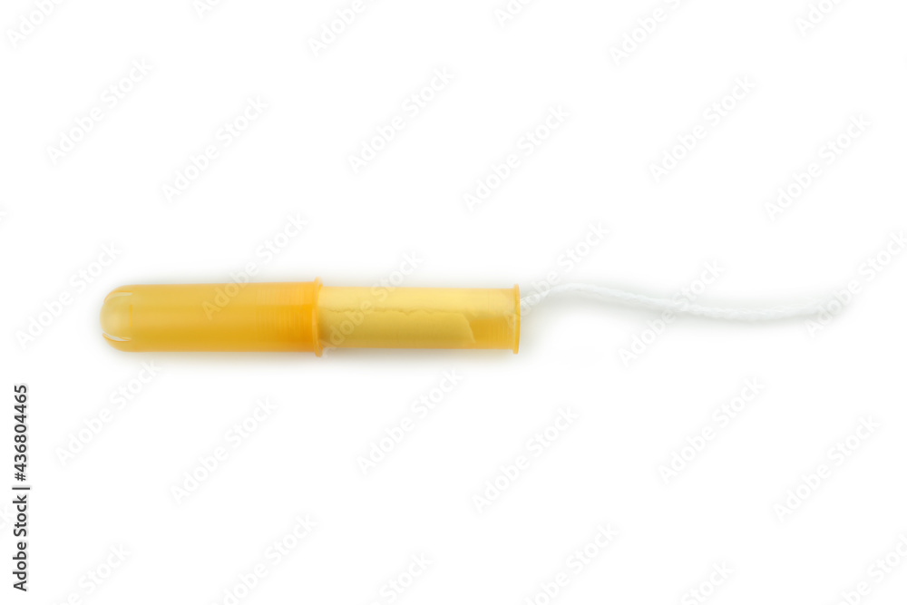 One unused tampon isolated on white background One unused tampon isolated on white background