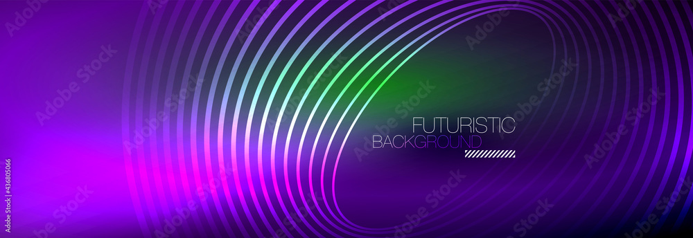 Dark abstract background with glowing neon circles. Trendy layout template for business or technology presentation, internet poster or web brochure cover, wallpaper Dark abstract background with glowing neon circles. Trendy layout template for business or technology presentation, internet poster or web brochure cover, wallpaper