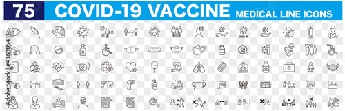 Set of Coronavirus and Vaccine line icons, covid19, Medical mask, health, contagious, epidemic, outbreak, Vector