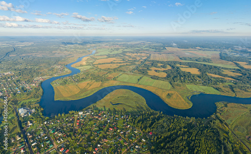 Uglich, Russia. river Korozhechna. Summer landscape. Aerial view photo