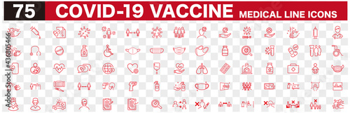Set of Coronavirus and Vaccine line icons, covid19, Medical mask, health, contagious, epidemic, outbreak, Vector
